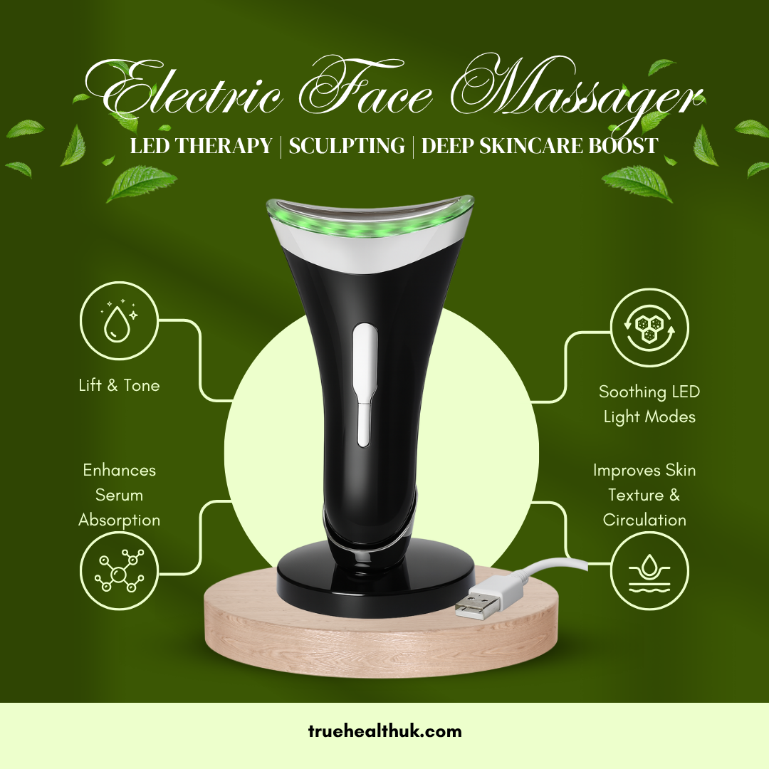 Electric Face Massager with Charging Dock, 3 LED Light Colours, 3 Modes Rechargeable Sculpting Tool for Jaw, Neck & Facial Care, Compact Skincare Device