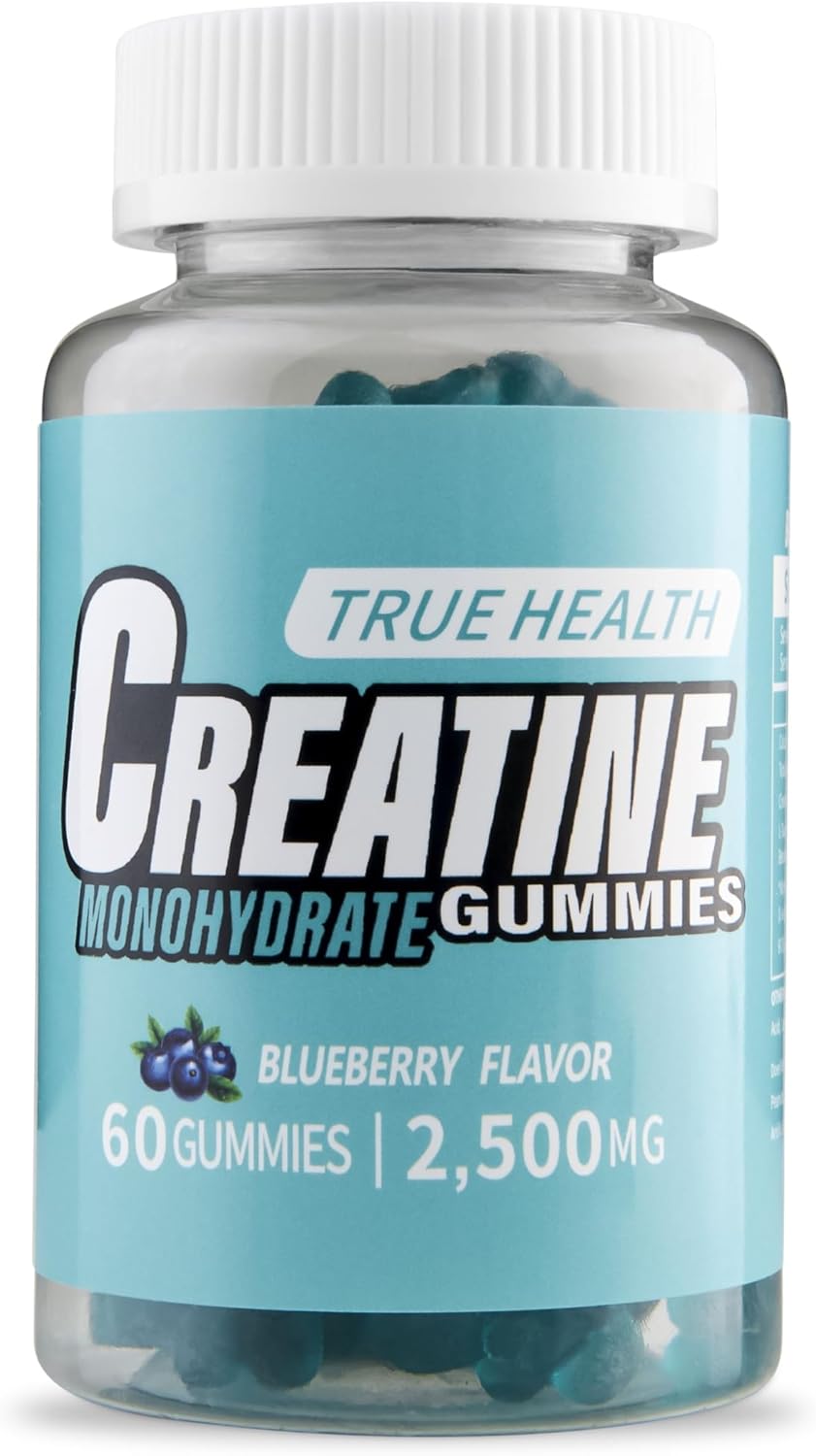 True Health Creatine Monohydrate Gummies - Vegan Muscle Recovery Supplement, Blueberry Flavor, 60 Count - Easy & Tasty Post-Workout Boost