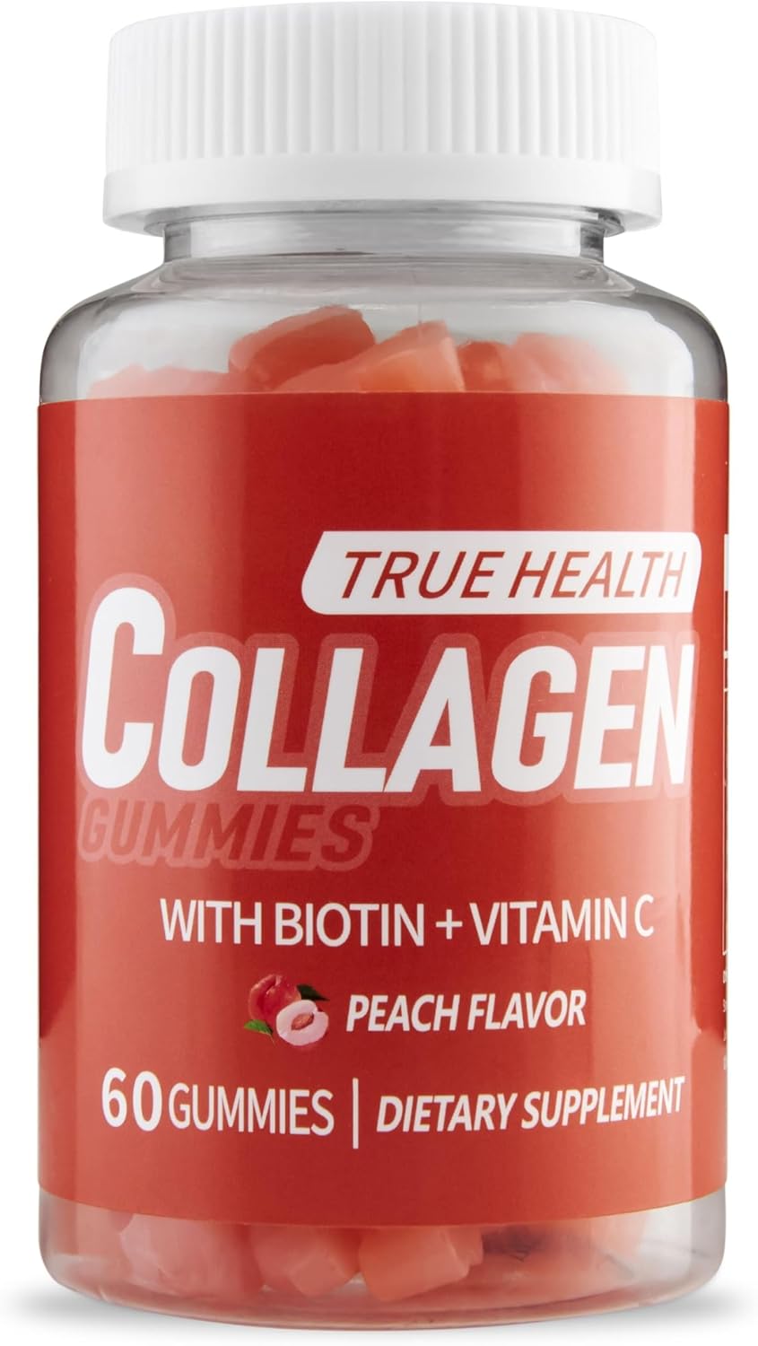 True Health Skin-Firming Collagen Gummies with Vitamin C Sugar Free Anti-Aging Supplement for Hair, Skin & Nails Beauty Support for Youthful Glow, Wrinkle Defense & Hydration Pack of 60 2500mg