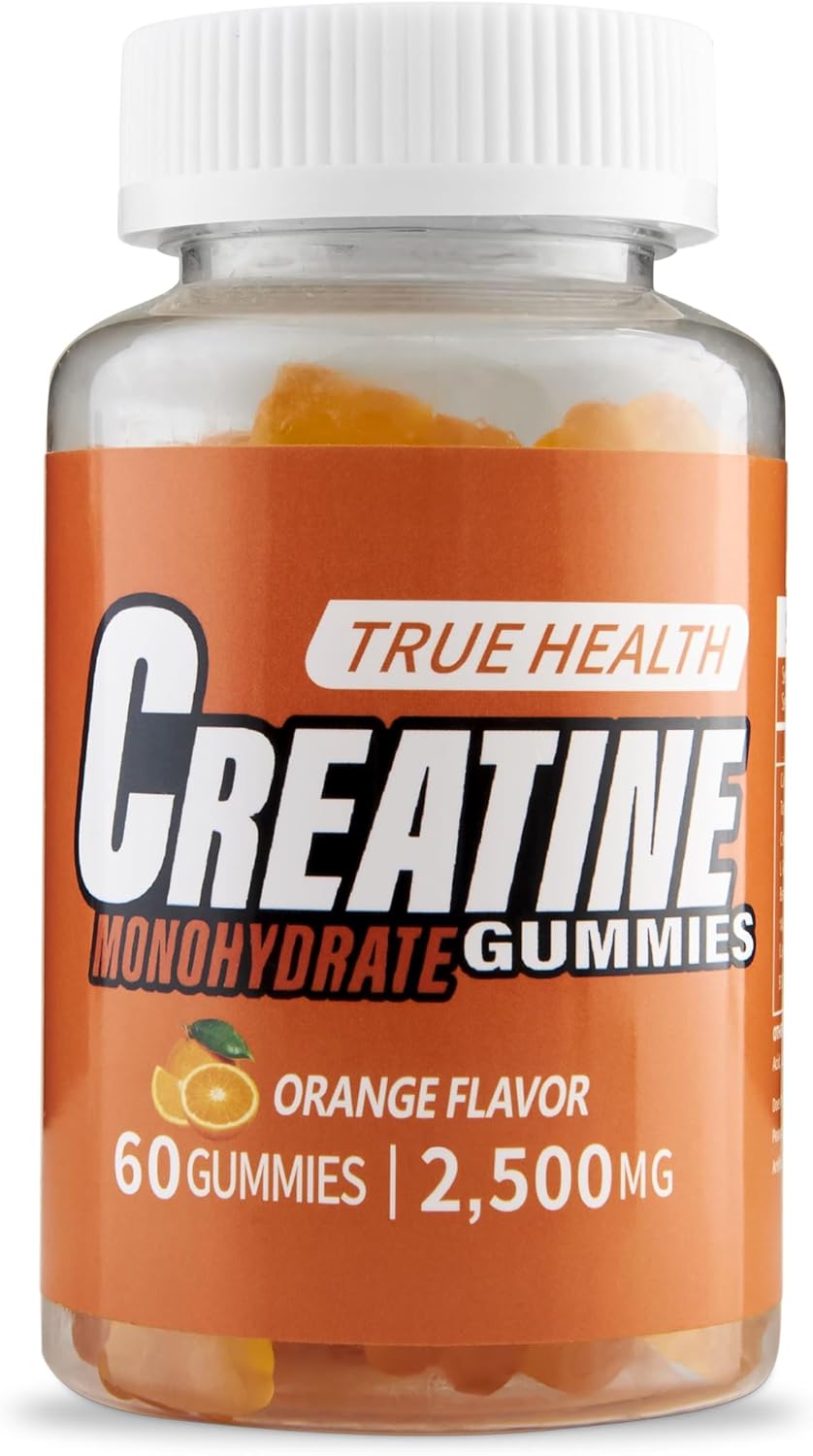 True Health Creatine Monohydrate Gummies - Vegan Muscle Recovery Supplement, Orange Flavor, 60 Count - Easy & Tasty Post-Workout Boost