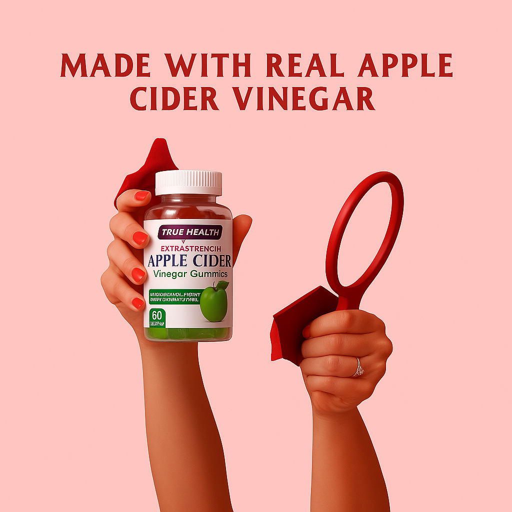 True Health Apple Cider Vinegar Gummies 1000mg – Vegan ACV Supplement for Digestion, Detox & Metabolism Support | Natural Apple Flavor, 60 Gummies
