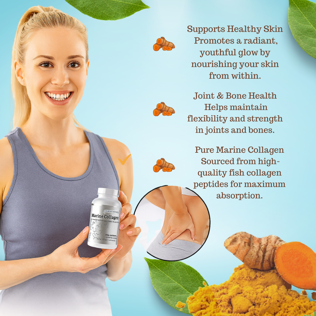 True Health Marine Collagen, 120 Capsules with Vitamin C & Turmeric, High Strength Marine Collagen Supplement