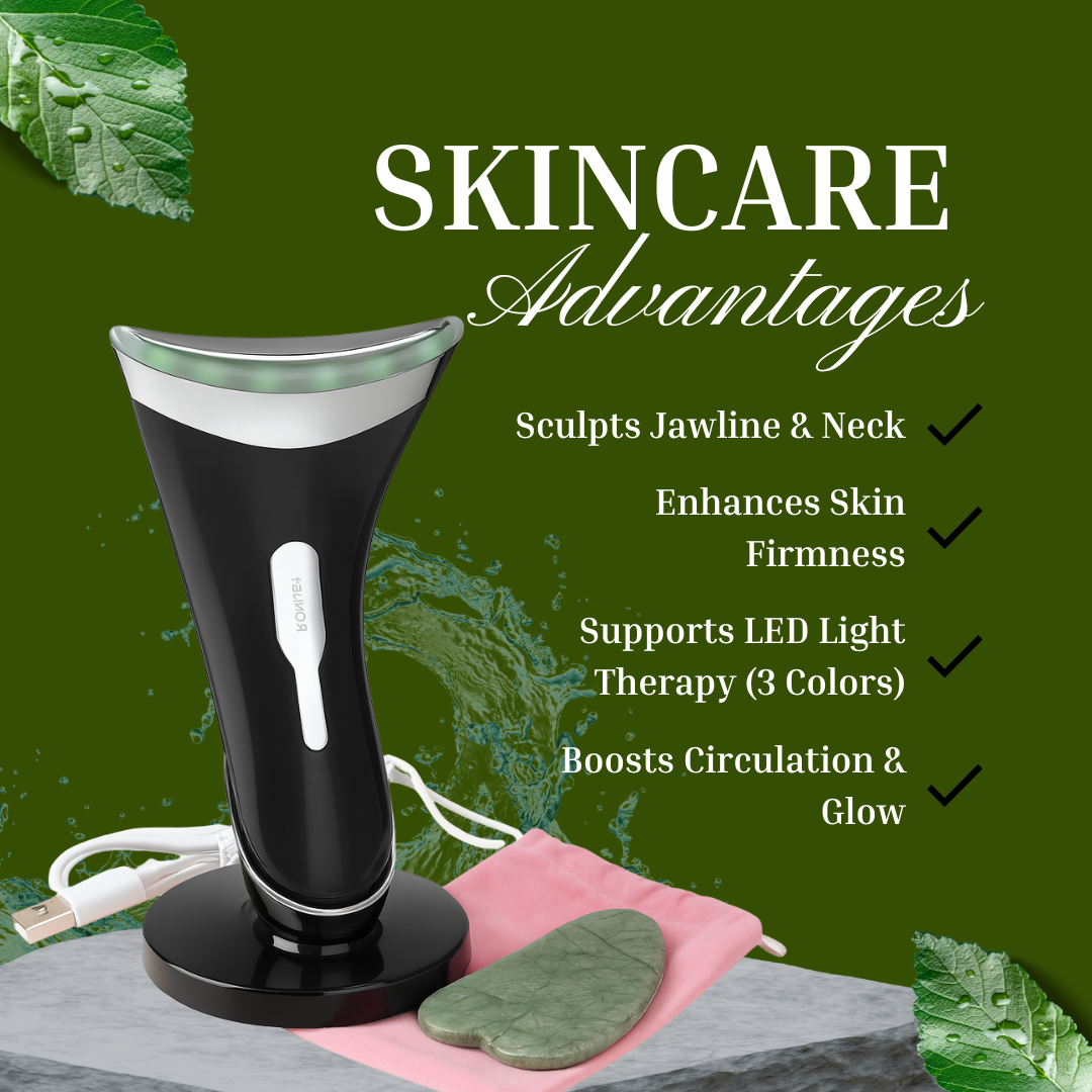 Electric Face Massager with Charging Dock, 3 LED Light Colours, 3 Modes Rechargeable Sculpting Tool for Jaw, Neck & Facial Care, Compact Skincare Device, with Gua Sha Stone