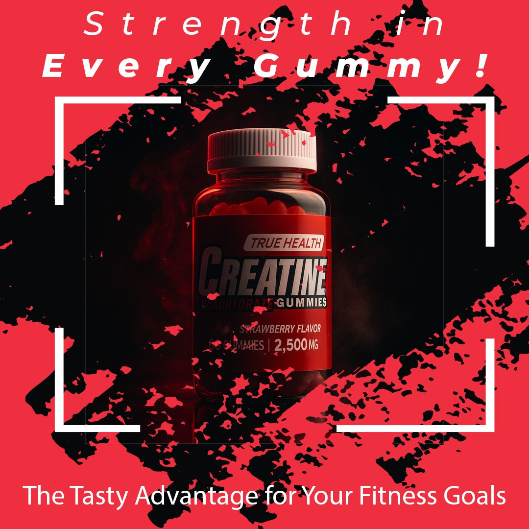 True Health Creatine Monohydrate Gummies - Vegan Muscle Recovery Supplement, Strawberry Flavor, 60 Count - Easy & Tasty Post-Workout Boost