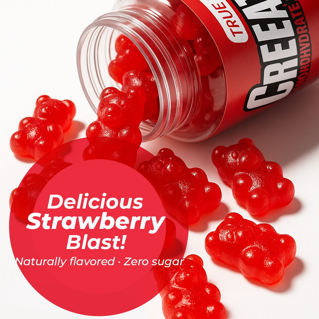 True Health Creatine Monohydrate Gummies - Vegan Muscle Recovery Supplement, Strawberry Flavor, 60 Count - Easy & Tasty Post-Workout Boost