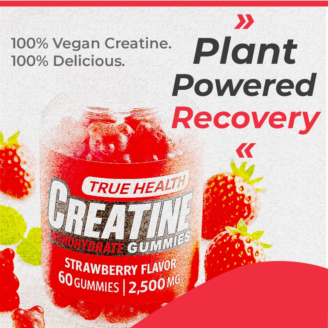 True Health Creatine Monohydrate Gummies - Vegan Muscle Recovery Supplement, Strawberry Flavor, 60 Count - Easy & Tasty Post-Workout Boost