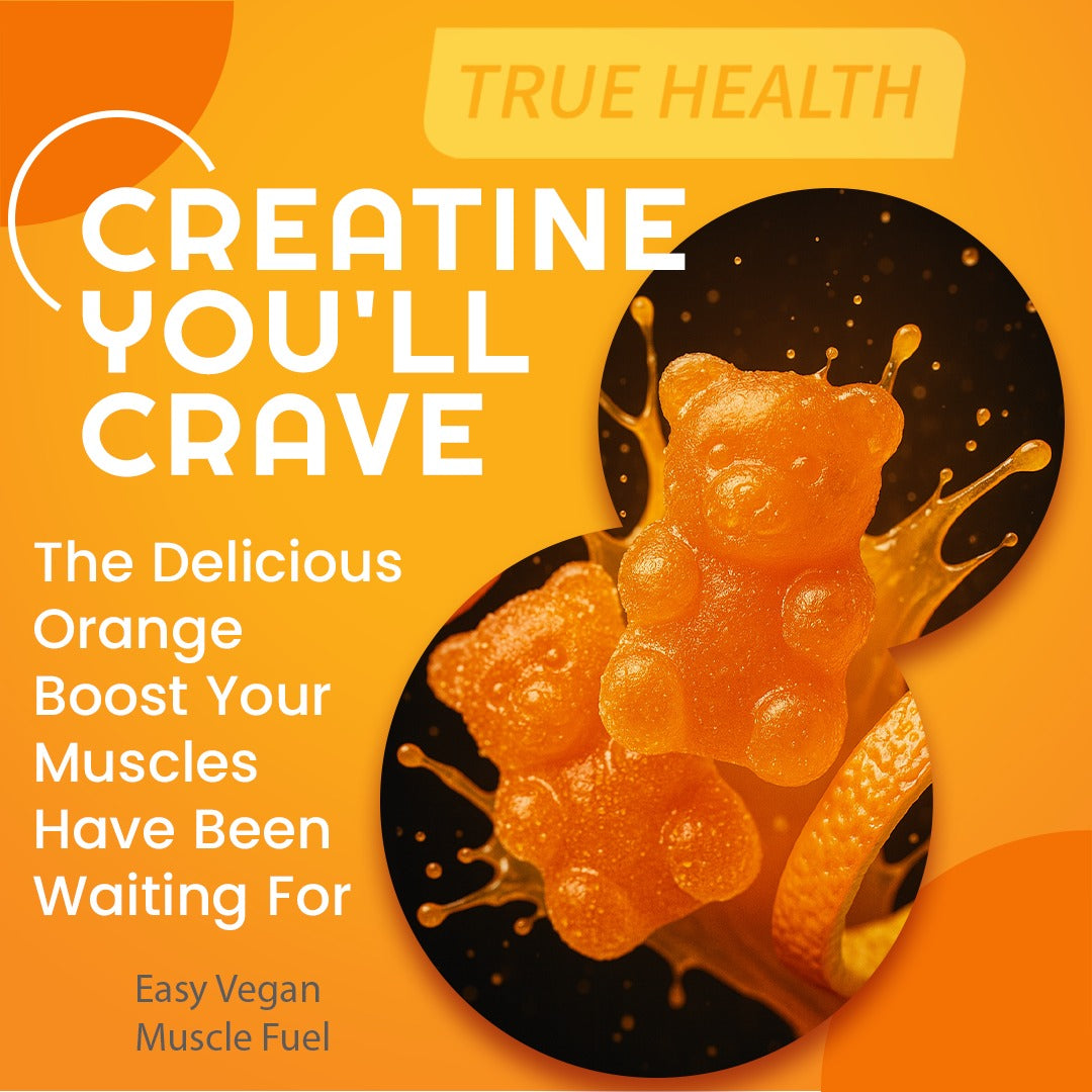 True Health Creatine Monohydrate Gummies - Vegan Muscle Recovery Supplement, Orange Flavor, 60 Count - Easy & Tasty Post-Workout Boost