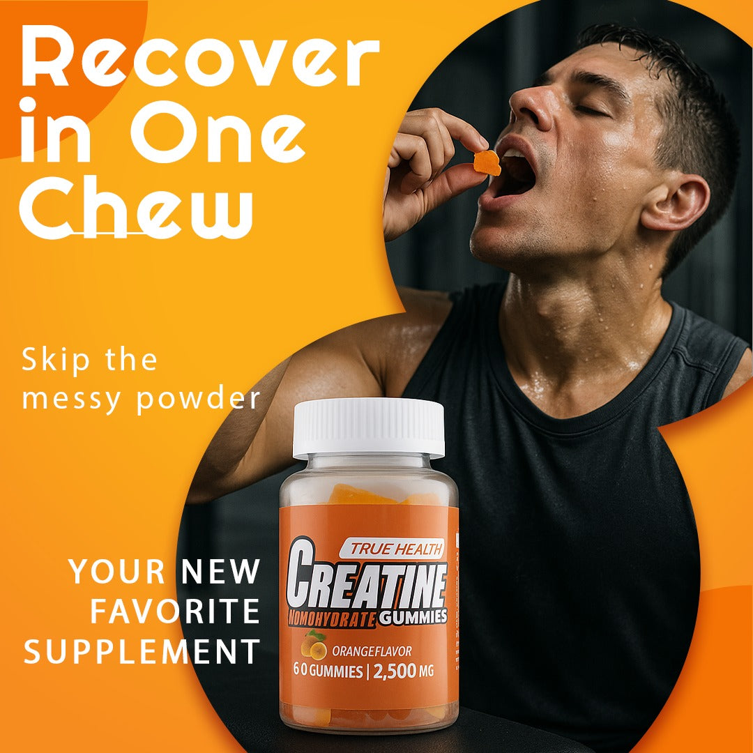True Health Creatine Monohydrate Gummies - Vegan Muscle Recovery Supplement, Orange Flavor, 60 Count - Easy & Tasty Post-Workout Boost
