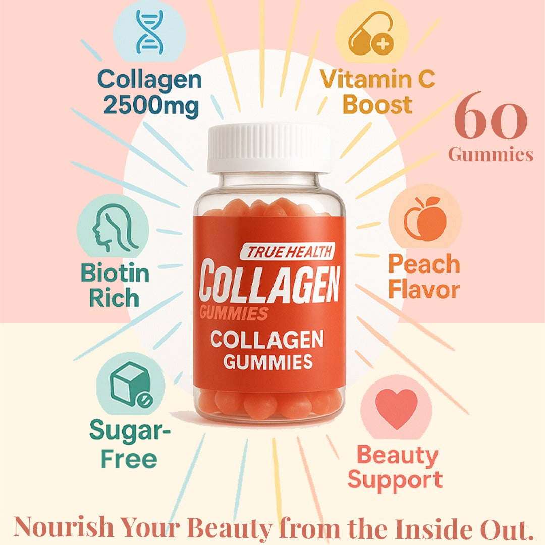 True Health Skin-Firming Collagen Gummies with Vitamin C Sugar Free Anti-Aging Supplement for Hair, Skin & Nails Beauty Support for Youthful Glow, Wrinkle Defense & Hydration Pack of 60 2500mg