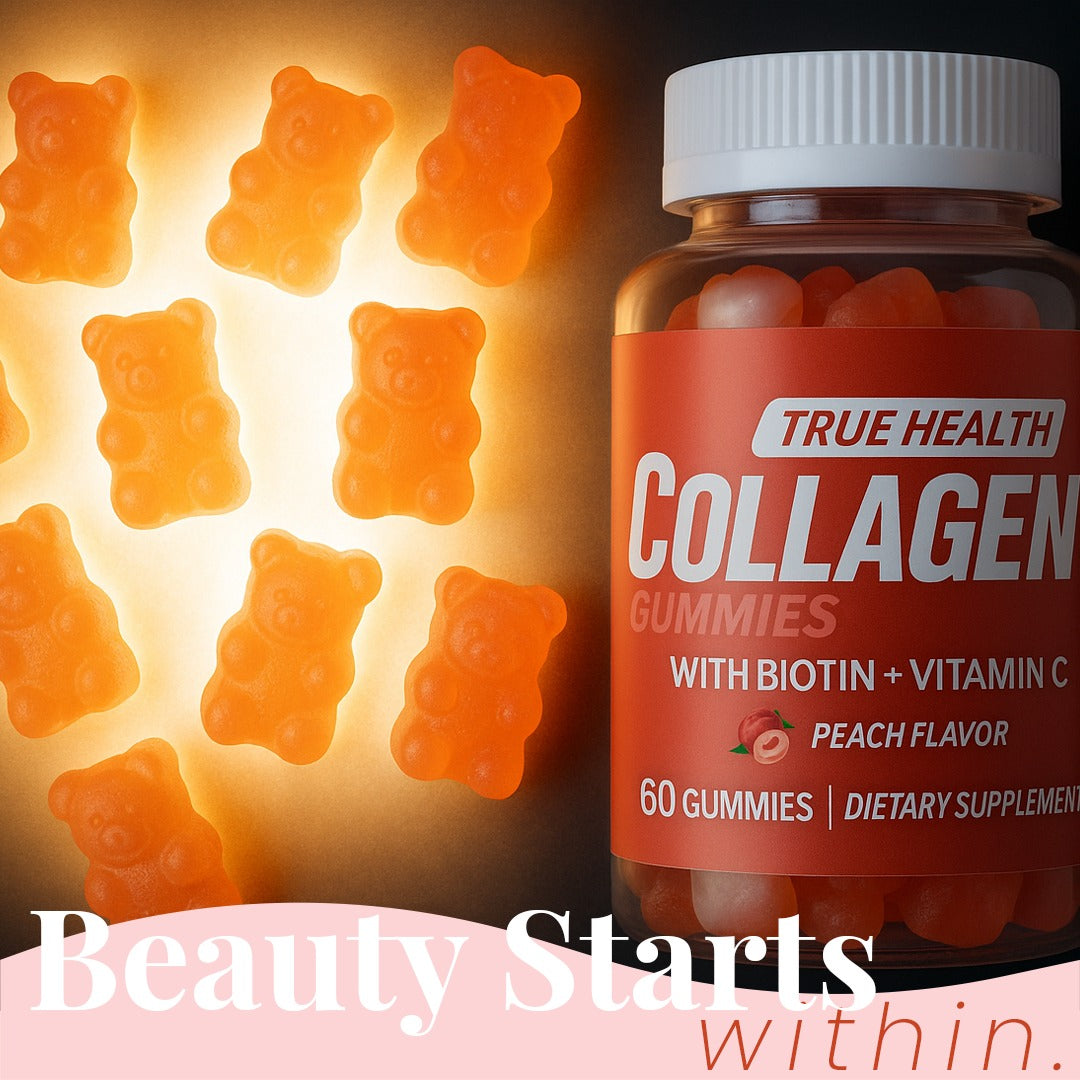 True Health Skin-Firming Collagen Gummies with Vitamin C Sugar Free Anti-Aging Supplement for Hair, Skin & Nails Beauty Support for Youthful Glow, Wrinkle Defense & Hydration Pack of 60 2500mg