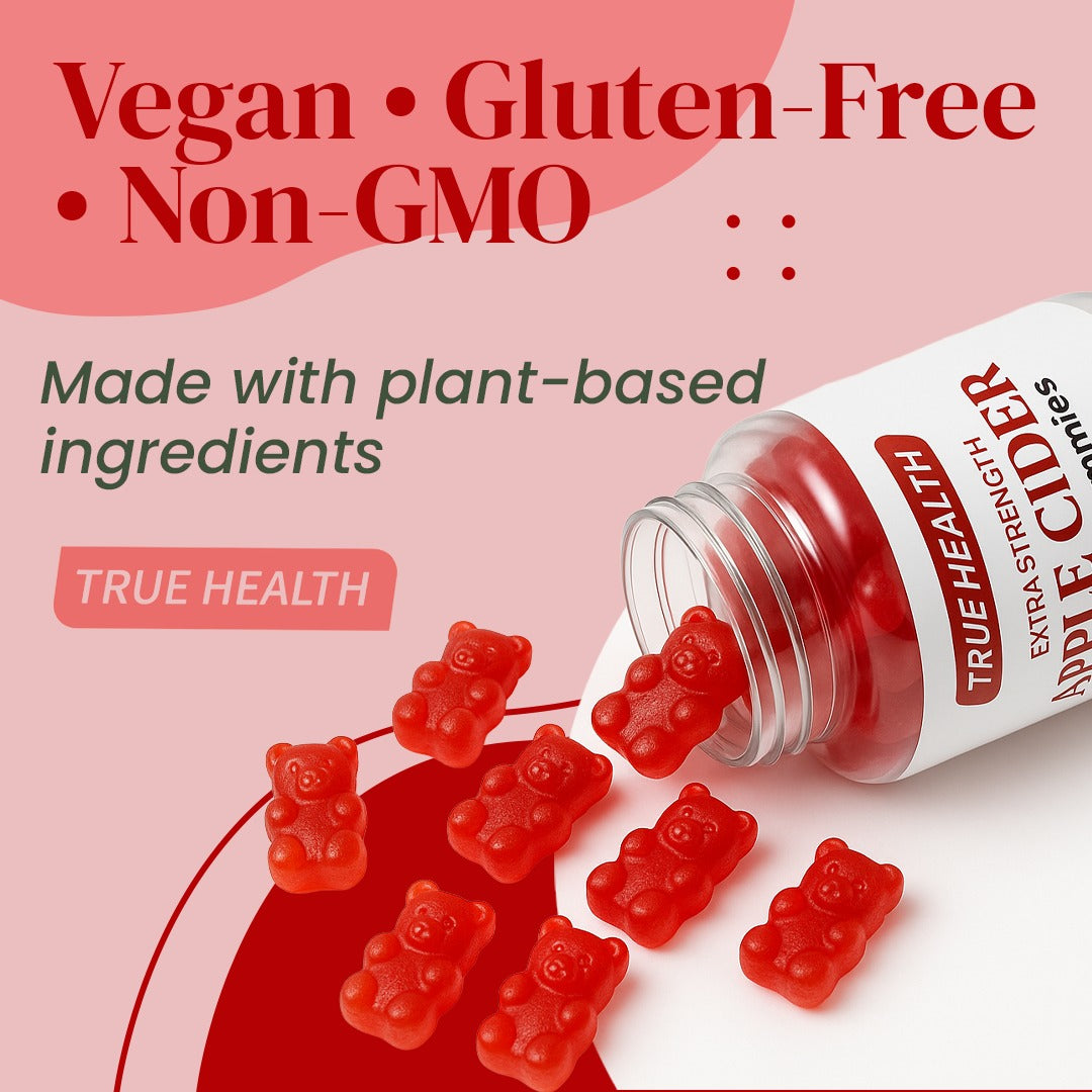 True Health Apple Cider Vinegar Gummies 1000mg - Vegan ACV Supplement for Digestion, Detox, and Metabolism Support