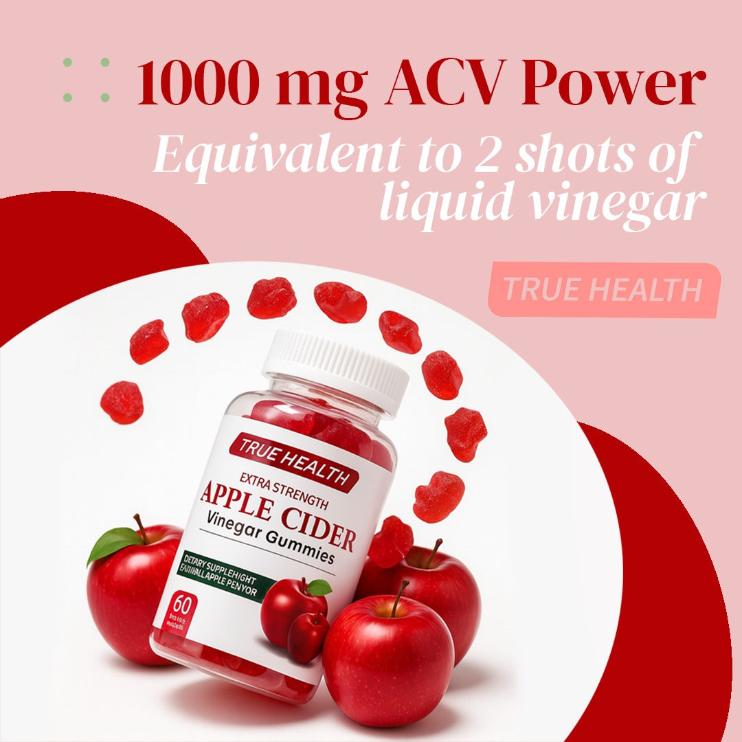 True Health Apple Cider Vinegar Gummies 1000mg - Vegan ACV Supplement for Digestion, Detox, and Metabolism Support