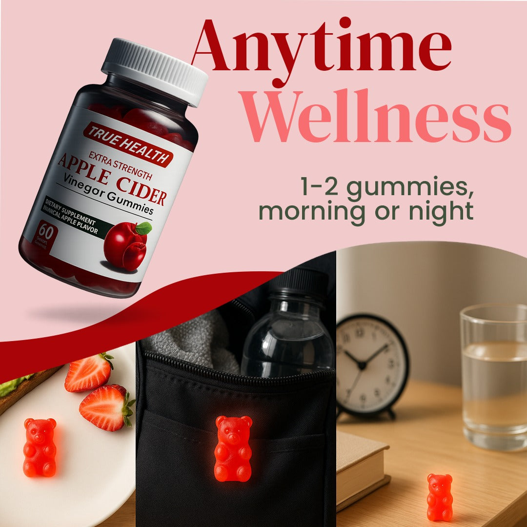 True Health Apple Cider Vinegar Gummies 1000mg - Vegan ACV Supplement for Digestion, Detox, and Metabolism Support