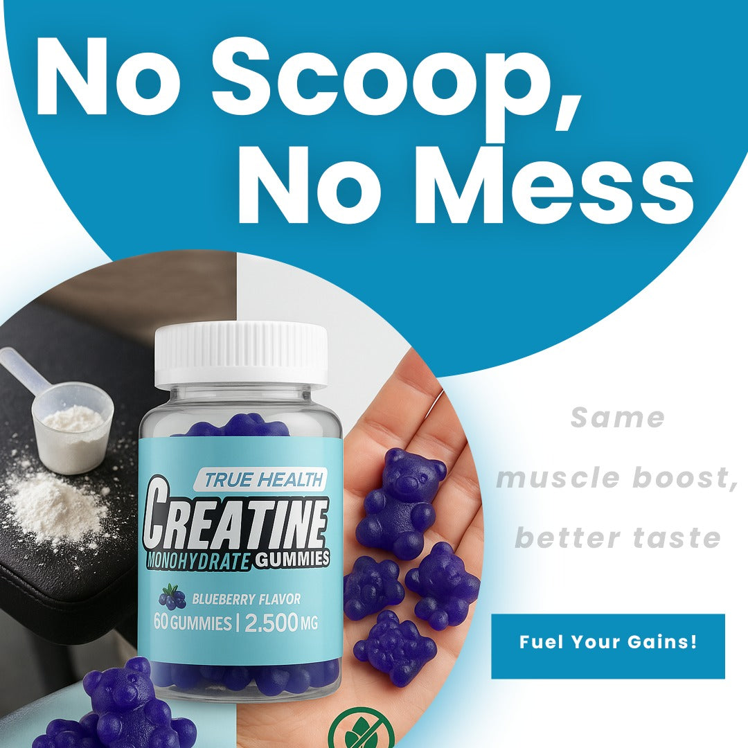 True Health Creatine Monohydrate Gummies - Vegan Muscle Recovery Supplement, Blueberry Flavor, 60 Count - Easy & Tasty Post-Workout Boost