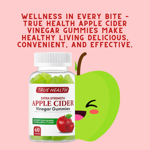 True Health Apple Cider Vinegar Gummies 1000mg – Vegan ACV Supplement for Digestion, Detox & Metabolism Support | Natural Apple Flavor, 60 Gummies