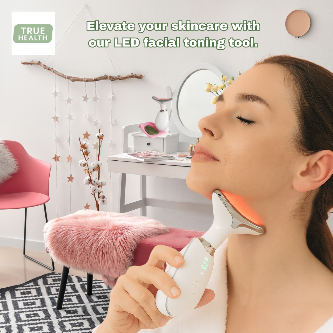 True Health Electric Face Massager, Face Lifting Device with 7 Colors and 3 Modes, LED Face Sculpting Device for Anti Aging with Gua Sha