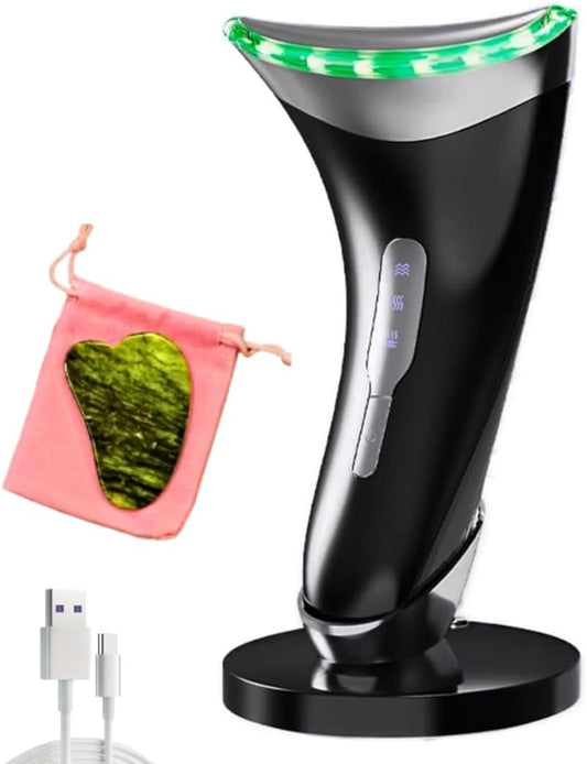 Electric Face Massager with Charging Dock, 3 LED Light Colours, 3 Modes Rechargeable Sculpting Tool for Jaw, Neck & Facial Care, Compact Skincare Device, with Gua Sha Stone