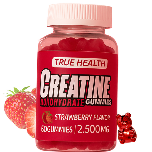True Health Creatine Monohydrate Gummies - Vegan Muscle Recovery Supplement, Strawberry Flavor, 60 Count - Easy & Tasty Post-Workout Boost