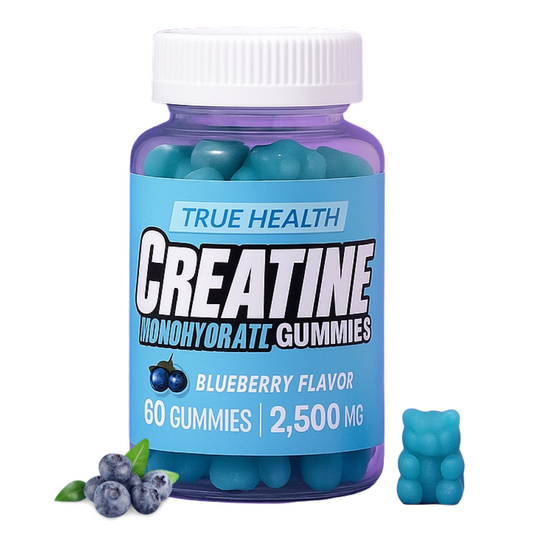 True Health Creatine Monohydrate Gummies – Vegan Muscle Recovery & Strength Supplement, Blueberry Flavor | 60 Chewable Post-Workout Boost Gummies