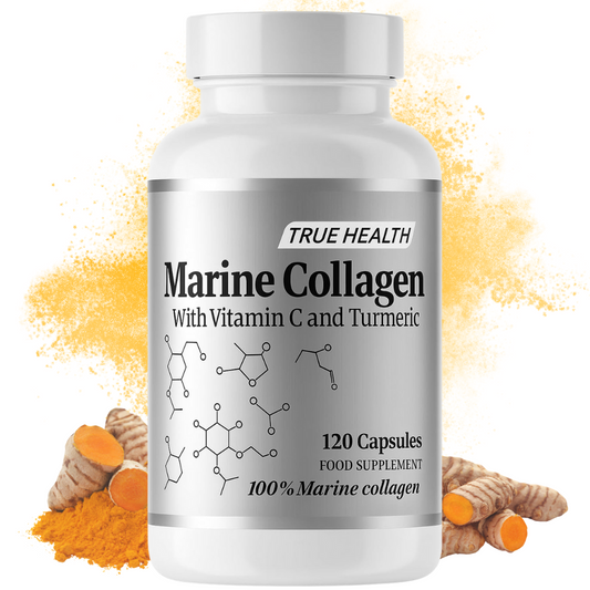 True Health Marine Collagen, 120 Capsules with Vitamin C & Turmeric, High Strength Marine Collagen Supplement