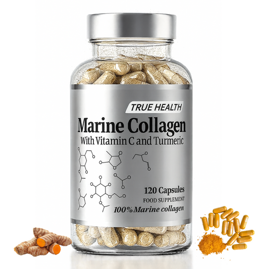 True Health Marine Collagen, 120 Capsules with Vitamin C & Turmeric, High Strength Marine Collagen Supplement